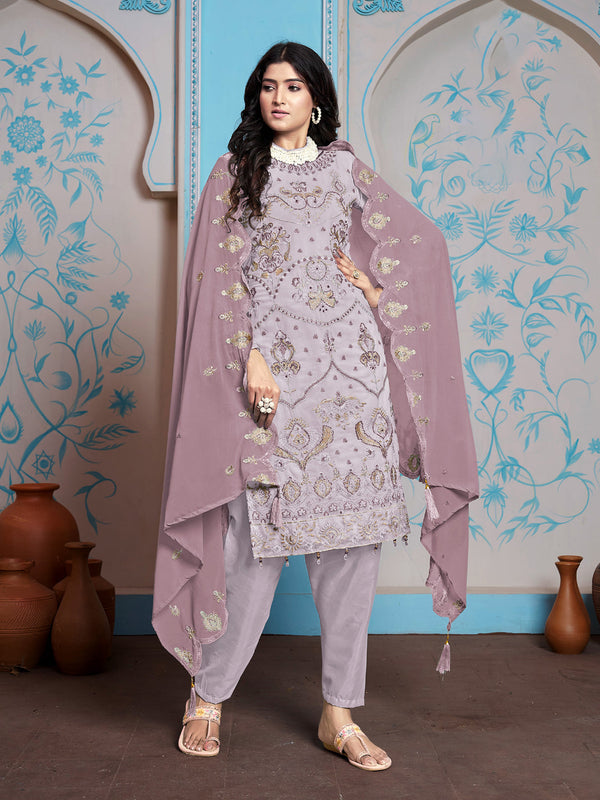 Purple Faux Georgette Pant Suit Acy9436
